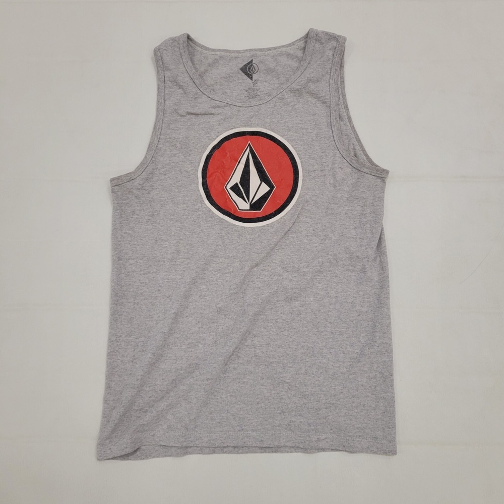 Volcom‎ Tank Top Shirt Men's Small Gray Stone Logo Graphic Sleeveless Y2K VTG
